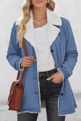Sky Blue Lapel Collar Button Fleece Jacket LC8511336-4