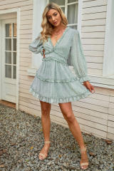 Green Ruffle Detailing Open Back Floral Dress LC220829-9