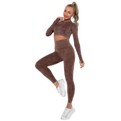Coffee Nylon Seamless Long Sleeve Pant Yoga Set TQE91361-15