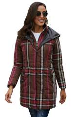 Brown Vintage Plaid Cotton Quilted Trench Coat LC85189-17