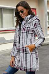 Gray Vintage Plaid Cotton Quilted Trench Coat LC85189-11