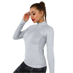 Light Gray Quick Dry Zipper Knit Tight Yoga Tops TQE91363-112