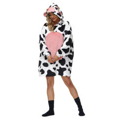 Black White Cow Cartoon Print Blanket Hoodie TQK230364-37