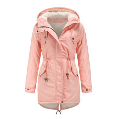 Pink Waist Drawstring Plush Hooded Thick Parka Coat TQK280127-10