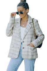 White Pockets Lapel Collar Plaid Blazer LC852357-1