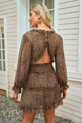 Leopard Ruffle Detailing Open Back Floral Dress LC220829-20