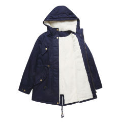 Navy Blue Waist Drawstring Plush Hooded Thick Parka Coat TQK280127-34