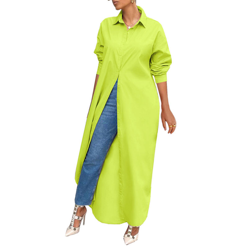 Fluorescein Long Sleeve Buttoned Maxi Shirt Dress TQK311304-65