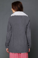 Gray Lapel Collar Button Fleece Jacket LC8511336-11