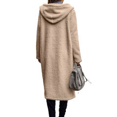Apricot Open Front Long Sleeve Hooded Fleece Coat TQK280217-18