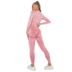 Red Nylon Seamless Long Sleeve Pant Yoga Set TQE91361-3