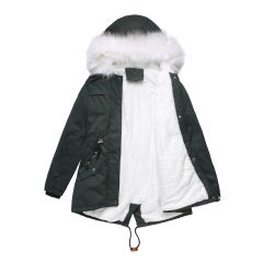 Dark Green Fur Collar Warm Hooded Parka Coat TQK280129-36