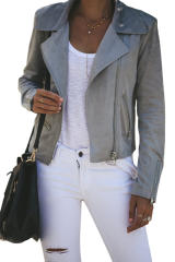 Light Gray Zipped Notch Collar Short Jacket LC85294-11