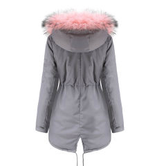 Gray Fur Collar Drawstring Waist Warm Hooded Parka Coat TQK280130-11