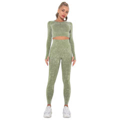 Army Green Nylon Seamless Long Sleeve Pant Yoga Set TQE91361-27