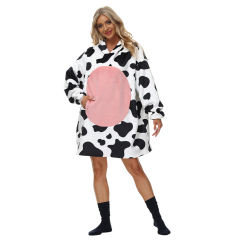Black White Cow Cartoon Print Blanket Hoodie TQK230364-37