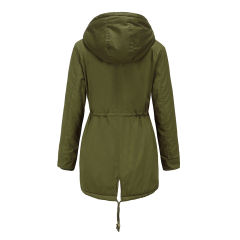 Army Green Waist Drawstring Plush Hooded Thick Parka Coat TQK280127-27