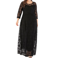 Black 3/4 Sleeve Crew Neck Lace Plus Size Dress TQK310977-2