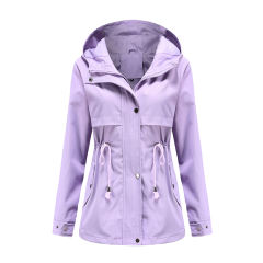 Light Purple Waist Drawstring Hooded Outdoor Rainproof Coat TQK280126-38