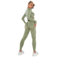 Army Green Nylon Seamless Long Sleeve Pant Yoga Set TQE91361-27