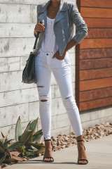 Light Gray Zipped Notch Collar Short Jacket LC85294-11