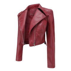 Wine Red Removable Hem Leather PU Leather Jacket TQK280125-23