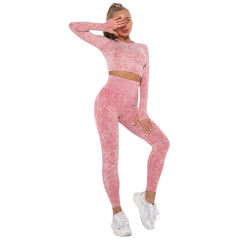 Red Nylon Seamless Long Sleeve Pant Yoga Set TQE91361-3