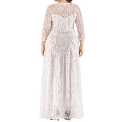 White 3/4 Sleeve Crew Neck Lace Plus Size Dress TQK310977-1