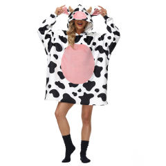 Black White Cow Cartoon Print Blanket Hoodie TQK230364-37