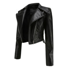 Black Removable Hem Leather PU Leather Jacket TQK280125-2