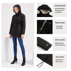 Black Waist Drawstring Plush Hooded Thick Parka Coat TQK280127-2