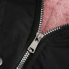 Black Pink Fur Collar Drawstring Waist Warm Hooded Parka Coat TQK280130-2C