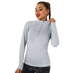 Light Gray Quick Dry Zipper Knit Tight Yoga Tops TQE91363-112