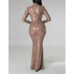 Champagne Sequined Crop Top with Fishtail Skirt Set TQV810034-53