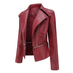 Wine Red Removable Hem Leather PU Leather Jacket TQK280125-23