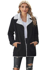 Black Lapel Collar Button Fleece Jacket LC8511336-2