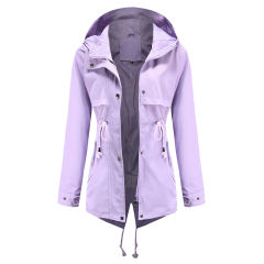 Light Purple Waist Drawstring Hooded Outdoor Rainproof Coat TQK280126-38