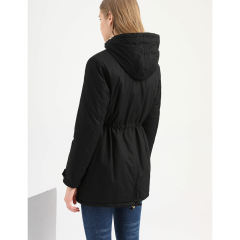 Black Waist Drawstring Plush Hooded Thick Parka Coat TQK280127-2