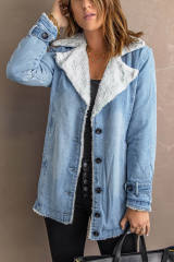Sky Blue Lapel Collar Button Fleece Jacket LC8511336-4
