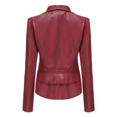 Wine Red Removable Hem Leather PU Leather Jacket TQK280125-23
