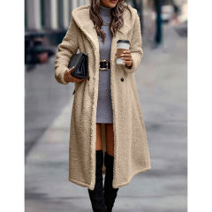 Apricot Open Front Long Sleeve Hooded Fleece Coat TQK280217-18