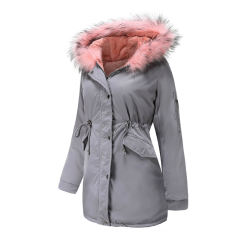 Gray Fur Collar Drawstring Waist Warm Hooded Parka Coat TQK280130-11