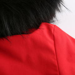 Red Fur Collar Drawstring Waist Warm Hooded Parka Coat TQK280130-3
