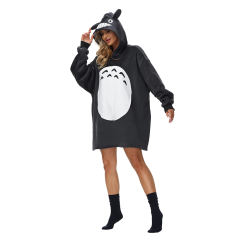 Dark Gray Totoro Cartoon Print Blanket Hoodie TQK230373-26
