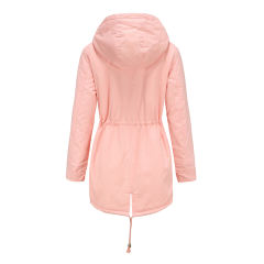 Pink Waist Drawstring Plush Hooded Thick Parka Coat TQK280127-10