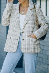 White Pockets Lapel Collar Plaid Blazer LC852357-1