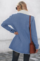 Sky Blue Lapel Collar Button Fleece Jacket LC8511336-4