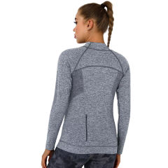Dark Gray Quick Dry Zipper Knit Tight Yoga Tops TQE91363-23