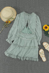 Green Ruffle Detailing Open Back Floral Dress LC220829-9