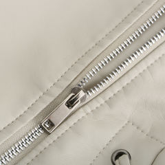 Beige Zipper & Bandage PU Leather Jacket TQK280142-46